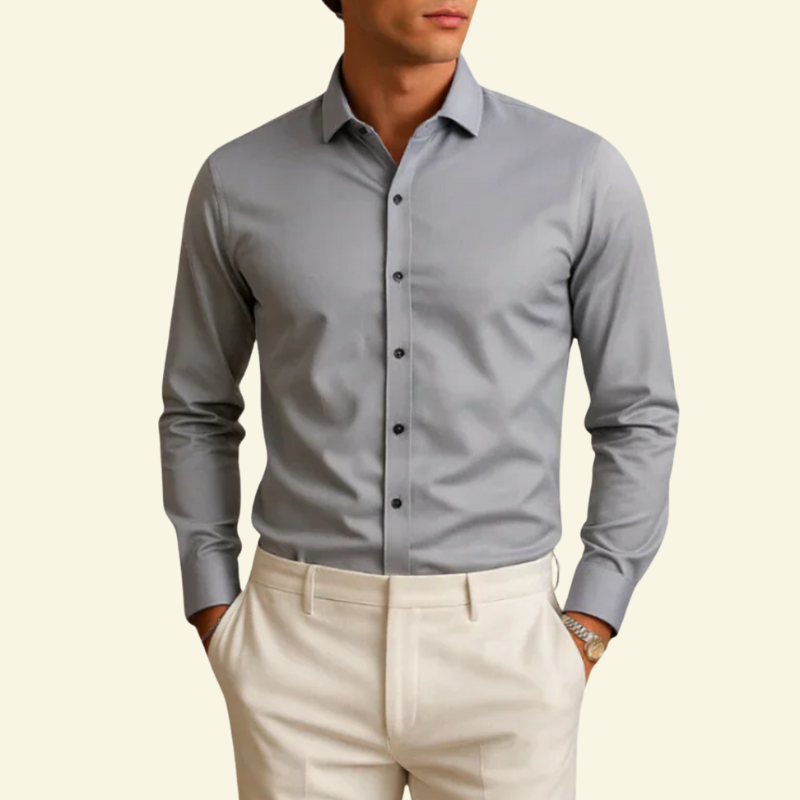 Herren Langarmhemd mit Kragen und Knopfleiste mit Kontrastknöpfen-Shirts for men-Alpenkind