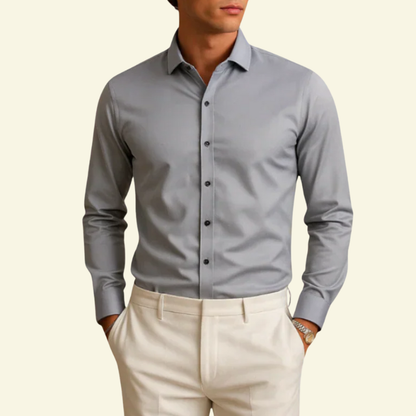 Herren Langarmhemd mit Kragen und Knopfleiste mit Kontrastknöpfen-Shirts for men-Alpenkind