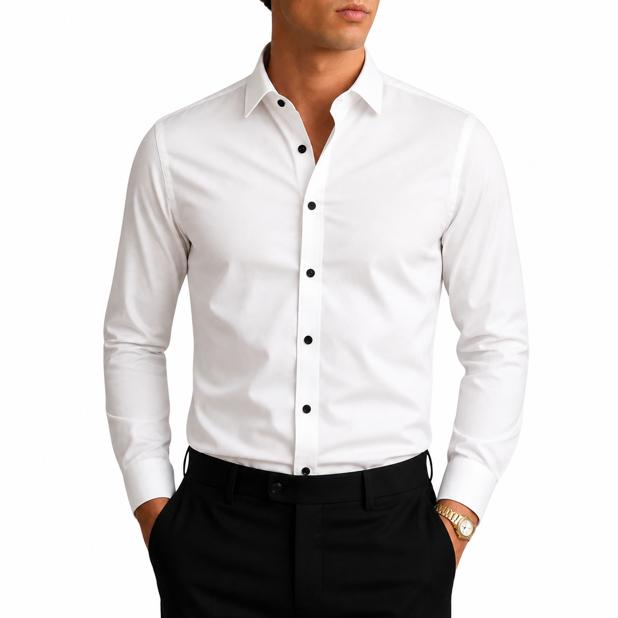 Herren Langarmhemd mit Kragen und Knopfleiste mit Kontrastknöpfen-Shirts for men-Alpenkind