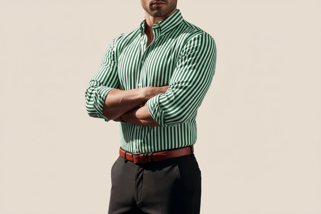 Herren Langarmhemd mit Streifenmuster und Knopfleiste