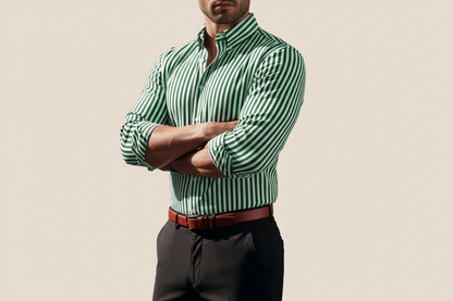 Herren Langarmhemd mit Streifenmuster und Knopfleiste