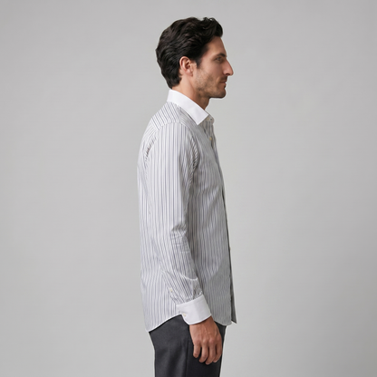 Herren-Langarmhemd mit Streifenmuster und Knopfleiste-Shirts for men-Alpenkind