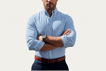 Herren Langarmhemd mit Streifenmuster und Knopfleiste