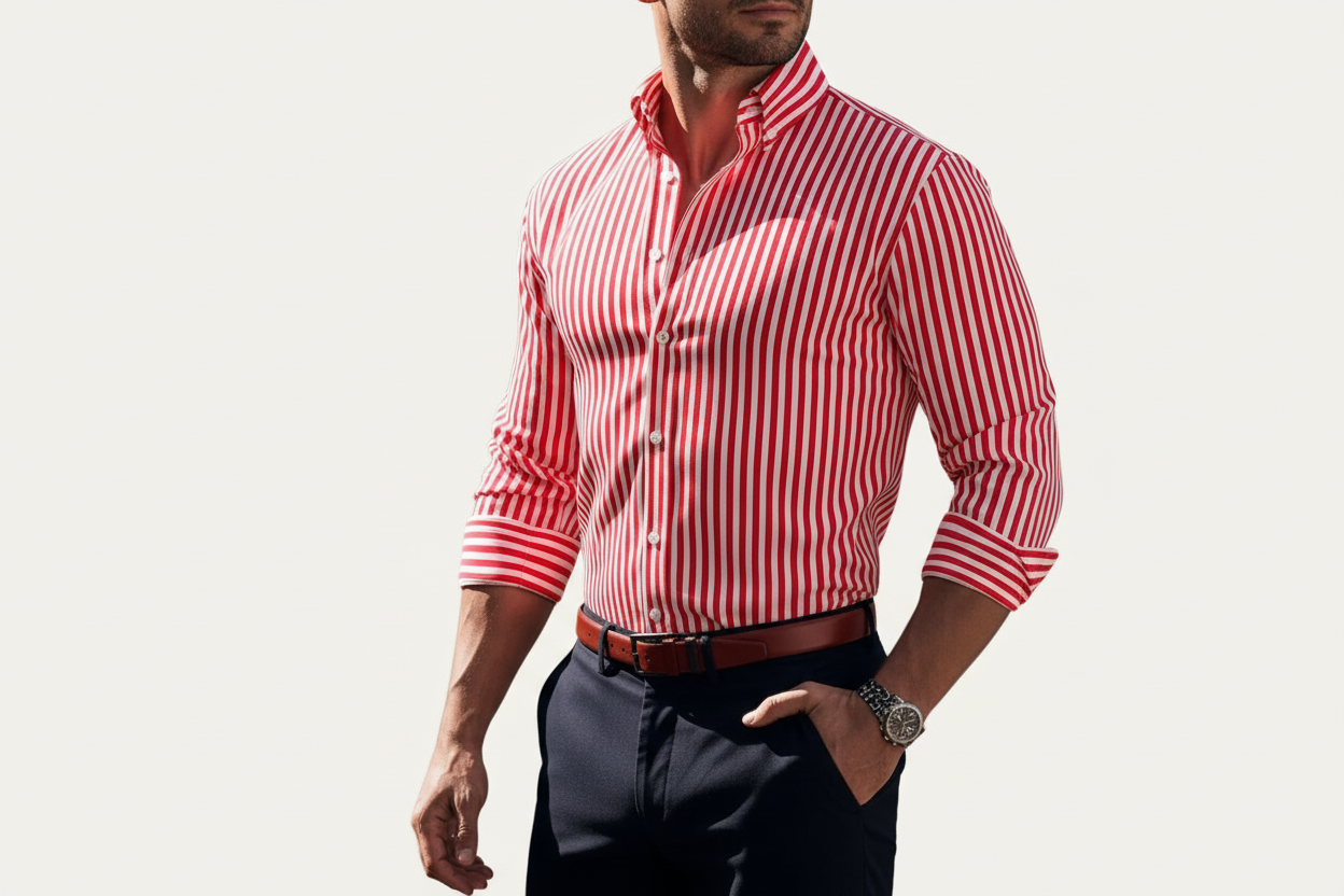 Herren Langarmhemd mit Streifenmuster und Knopfleiste