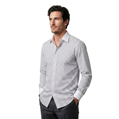 Herren-Langarmhemd mit Streifenmuster und Knopfleiste-Shirts for men-Alpenkind