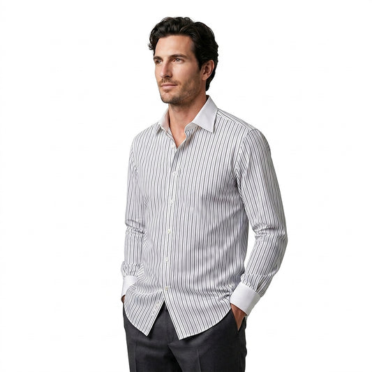Herren-Langarmhemd mit Streifenmuster und Knopfleiste-Shirts for men-Alpenkind