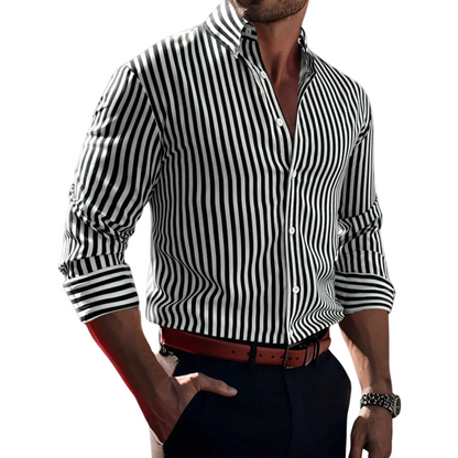 Herren Langarmhemd mit Streifenmuster und Knopfleiste