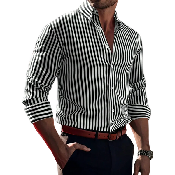 Herren Langarmhemd mit Streifenmuster und Knopfleiste-Shirts for men-Alpenkind
