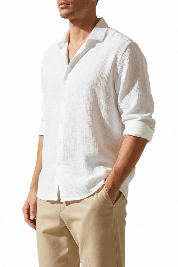 Herren Langarmhemd mit Umlegekragen und Knopfleiste-Men Tops-Alpenkind