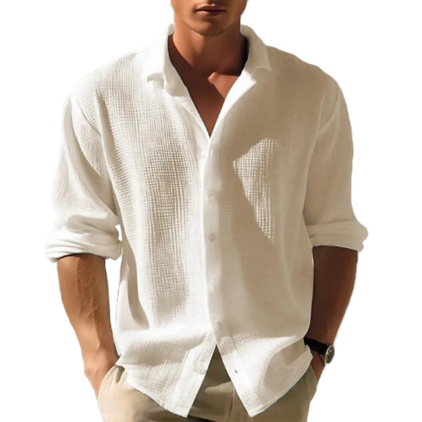 Herren Langarmhemd mit Umlegekragen und Knopfleiste-Men Tops-Alpenkind