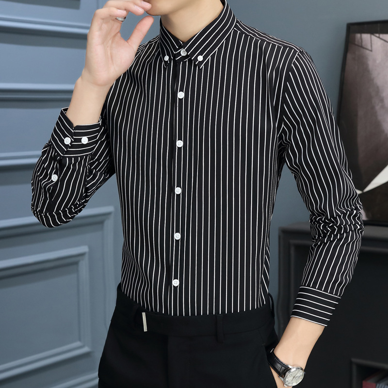 Herren-Langarmhemd mit vertikalem Streifenmuster und Knopfleiste-Shirts for men-Alpenkind