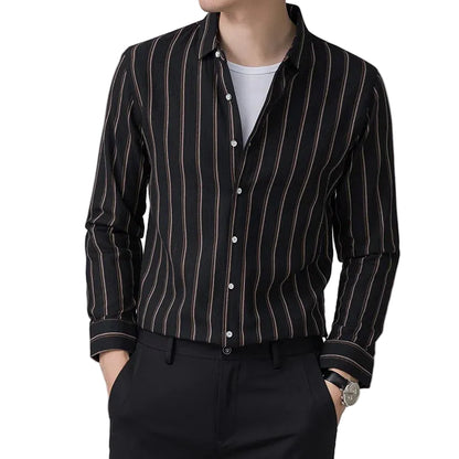 Herren-Langarmhemd mit vertikalem Streifenmuster und Knopfleiste-Shirts for men-Alpenkind