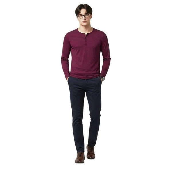 Herren-Langarmshirt mit Henley-Ausschnitt und Knopfleiste-Shirt for men-Alpenkind