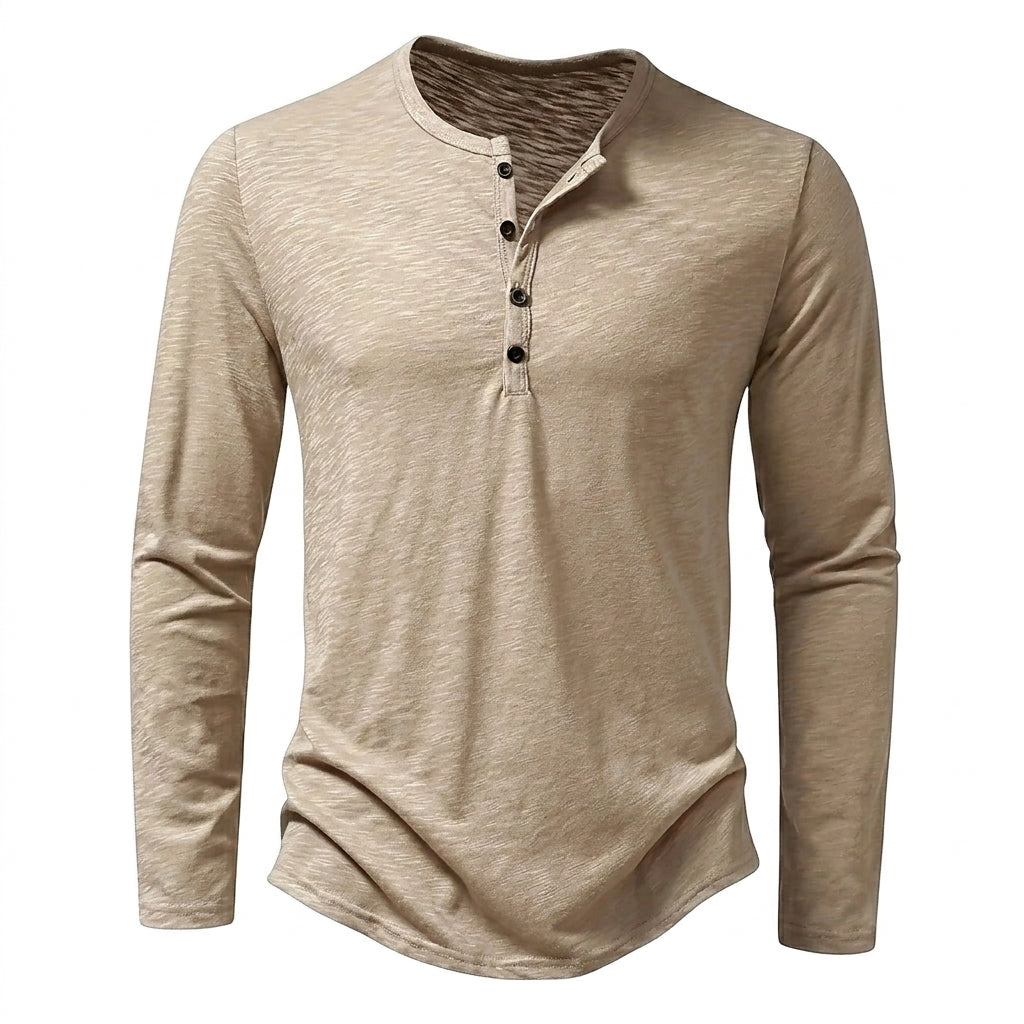 Herren-Langarmshirt mit Henley-Ausschnitt und Knopfleiste-Shirt for men-Alpenkind