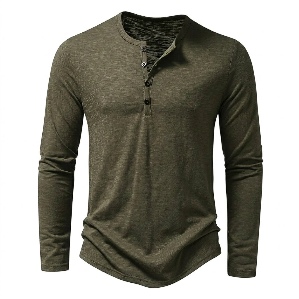 Herren-Langarmshirt mit Henley-Ausschnitt und Knopfleiste-Shirt for men-Alpenkind