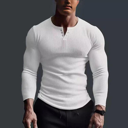 Herren Langarmshirt mit Rippstruktur und Knopfleiste-Men Tops-Alpenkind