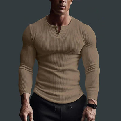 Herren Langarmshirt mit Rippstruktur und Knopfleiste-Men Tops-Alpenkind