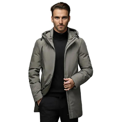 Herren Langer Kapuzenmantel mit Reißverschluss-Men Outerwear-Alpenkind