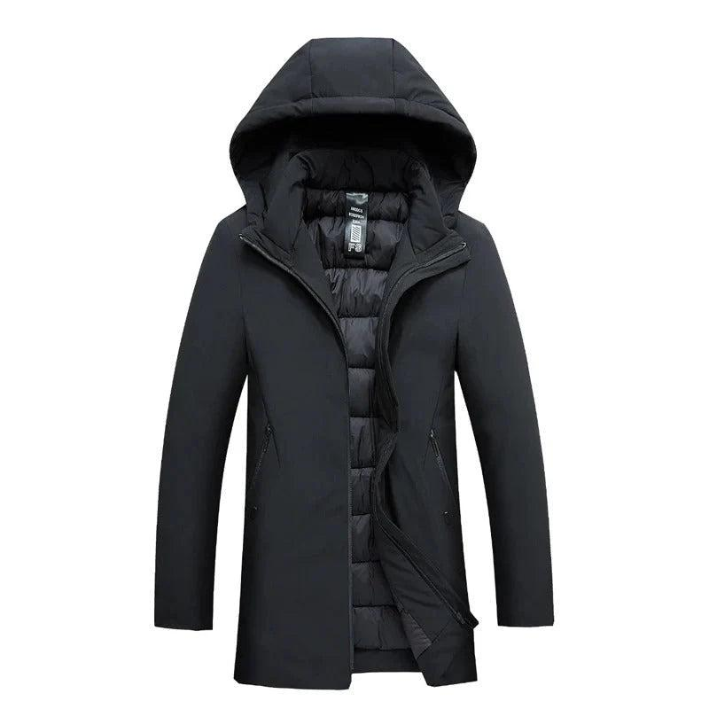 Herren Langer Kapuzenmantel mit Reißverschluss-Men Outerwear-Alpenkind
