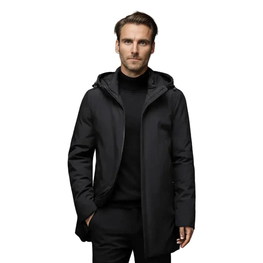 Herren Langer Kapuzenmantel mit Reißverschluss-Men Outerwear-Alpenkind