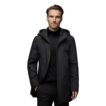 Herren Langer Kapuzenmantel mit Reißverschluss-Men Outerwear-Alpenkind