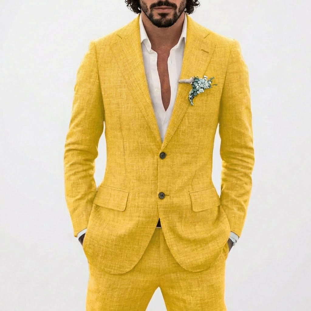 Herren-Leinenanzug mit fallendem Revers-Suits for men-Alpenkind