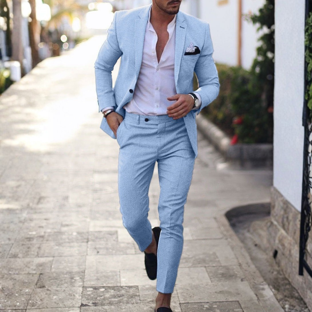 Herren-Leinenanzug, zweiteilig, mit klassischem Revers-Sets for Men-Alpenkind