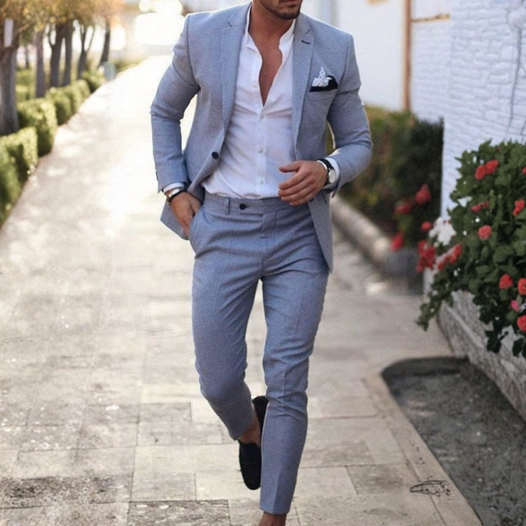 Herren-Leinenanzug, zweiteilig, mit klassischem Revers-Sets for Men-Alpenkind