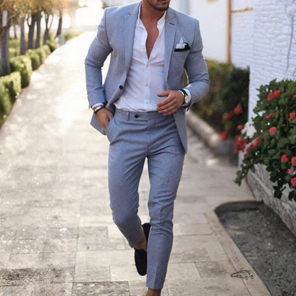 Herren-Leinenanzug, zweiteilig, mit klassischem Revers-Sets for Men-Alpenkind