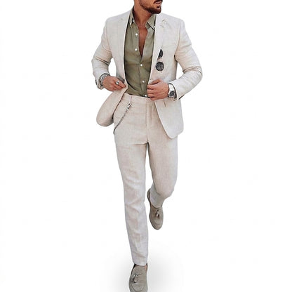 Herren-Leinenanzug, zweiteilig, mit klassischem Revers-Sets for Men-Alpenkind