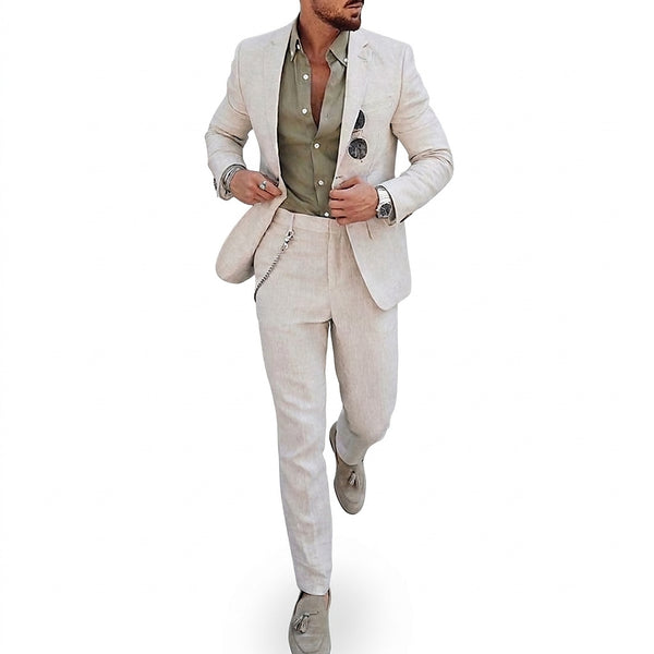Herren-Leinenanzug, zweiteilig, mit klassischem Revers-Sets for Men-Alpenkind