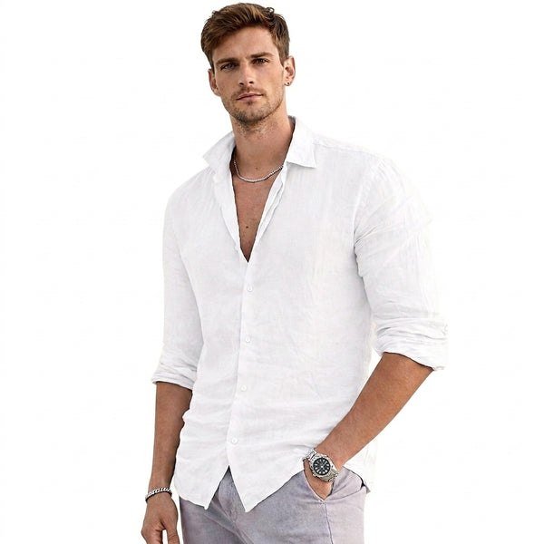 Herren-Leinenhemd mit Knopfleiste und Umlegekragen-Shirt for men-Alpenkind