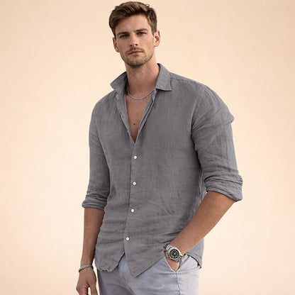 Herren-Leinenhemd mit Knopfleiste und Umlegekragen-Shirt for men-Alpenkind