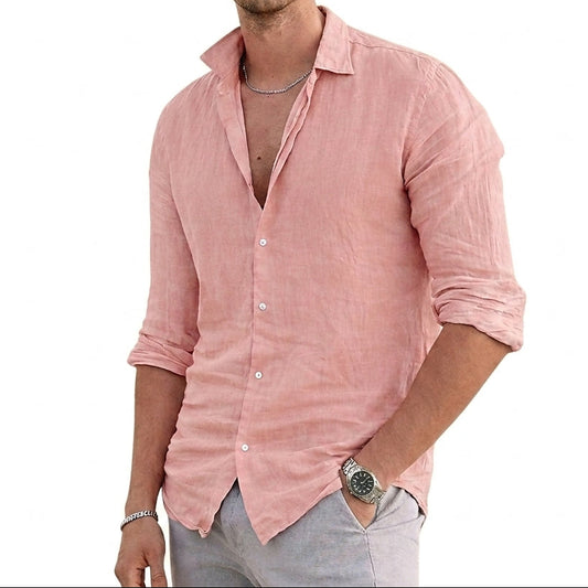 Herren-Leinenhemd mit Knopfleiste und Umlegekragen-Shirt for men-Alpenkind