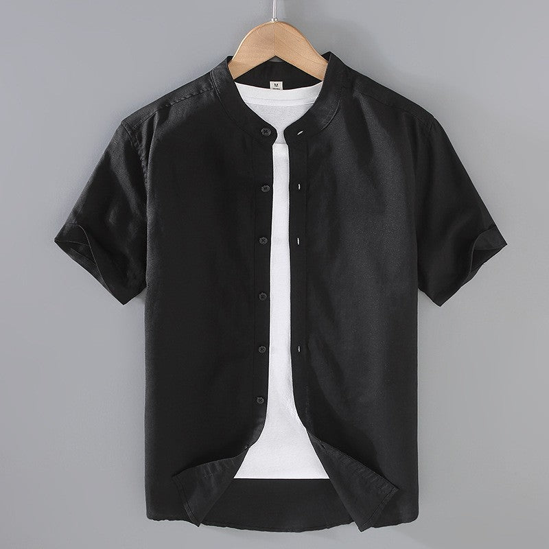 Herren-Leinenhemd mit Kurzarm und Stehkragen-Shirts for men-Alpenkind
