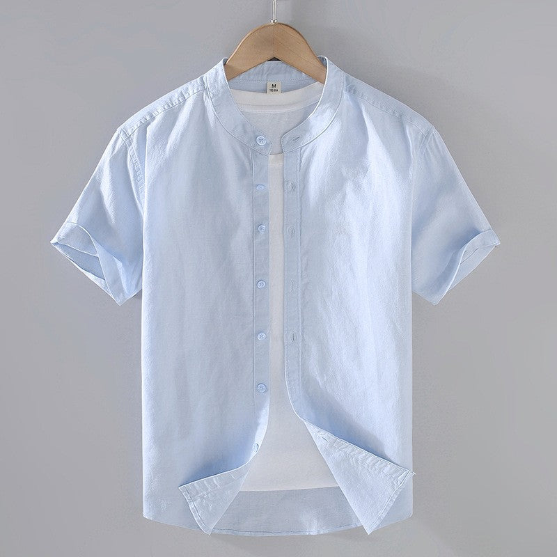 Herren-Leinenhemd mit Kurzarm und Stehkragen-Shirts for men-Alpenkind