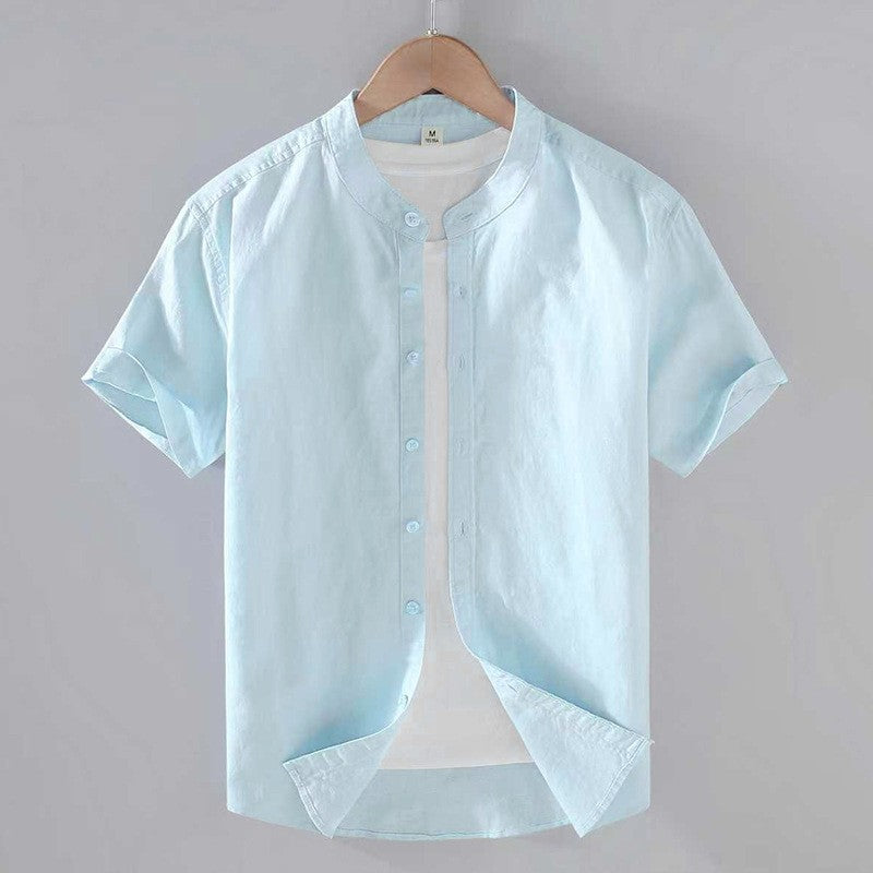 Herren-Leinenhemd mit Kurzarm und Stehkragen-Shirts for men-Alpenkind