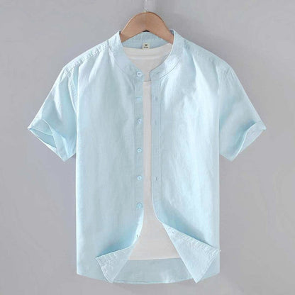 Herren-Leinenhemd mit Kurzarm und Stehkragen-Shirts for men-Alpenkind