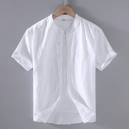 Herren-Leinenhemd mit Kurzarm und Stehkragen-Shirts for men-Alpenkind