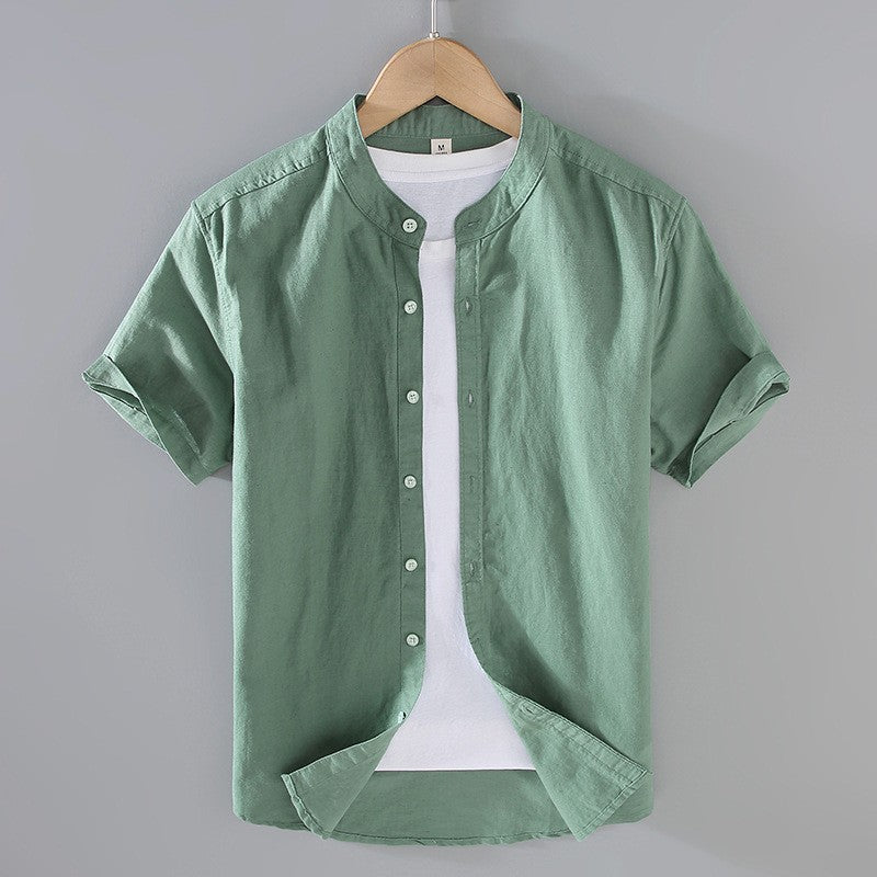 Herren-Leinenhemd mit Kurzarm und Stehkragen-Shirts for men-Alpenkind