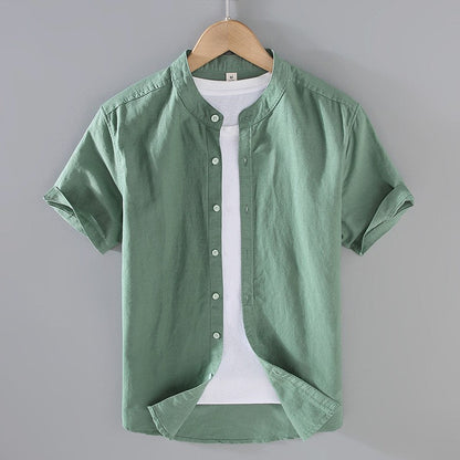 Herren-Leinenhemd mit Kurzarm und Stehkragen-Shirts for men-Alpenkind