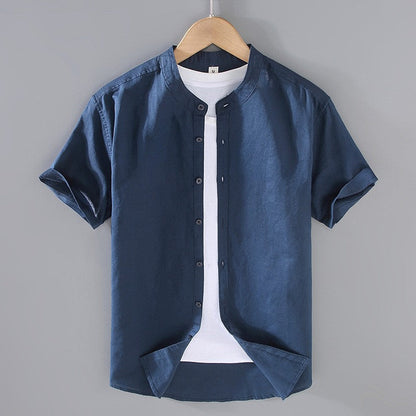 Herren-Leinenhemd mit Kurzarm und Stehkragen-Shirts for men-Alpenkind