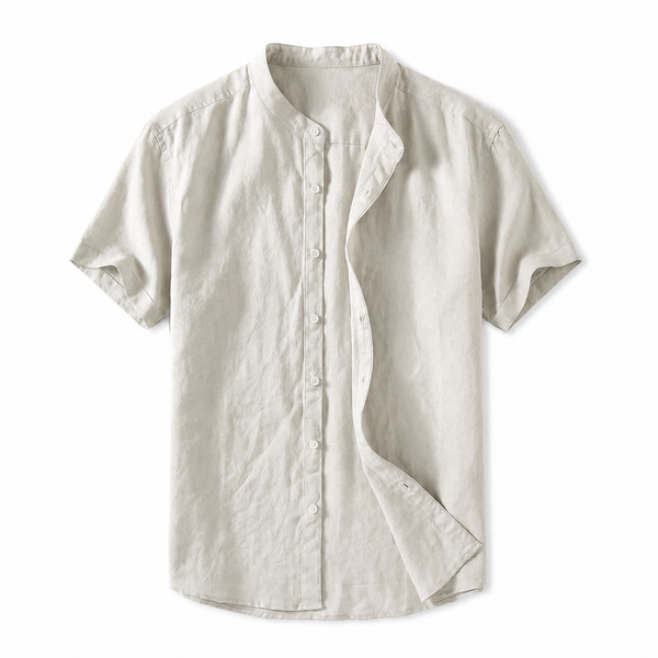 Herren-Leinenhemd mit Kurzarm und Stehkragen-Shirts for men-Alpenkind