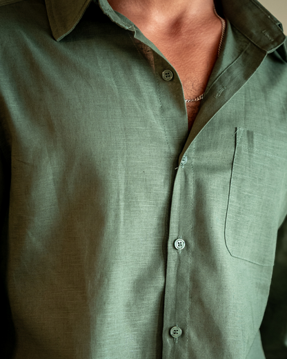 Herren-Leinenhemd mit langen Ärmeln und Tasche-Shirts for men-Alpenkind
