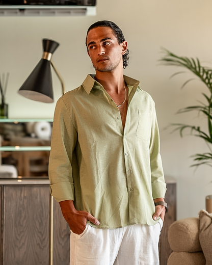 Herren-Leinenhemd mit langen Ärmeln und Tasche-Shirts for men-Alpenkind