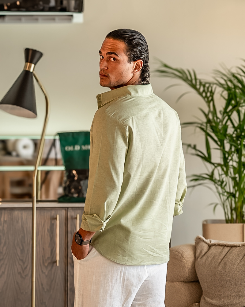 Herren-Leinenhemd mit langen Ärmeln und Tasche-Shirts for men-Alpenkind