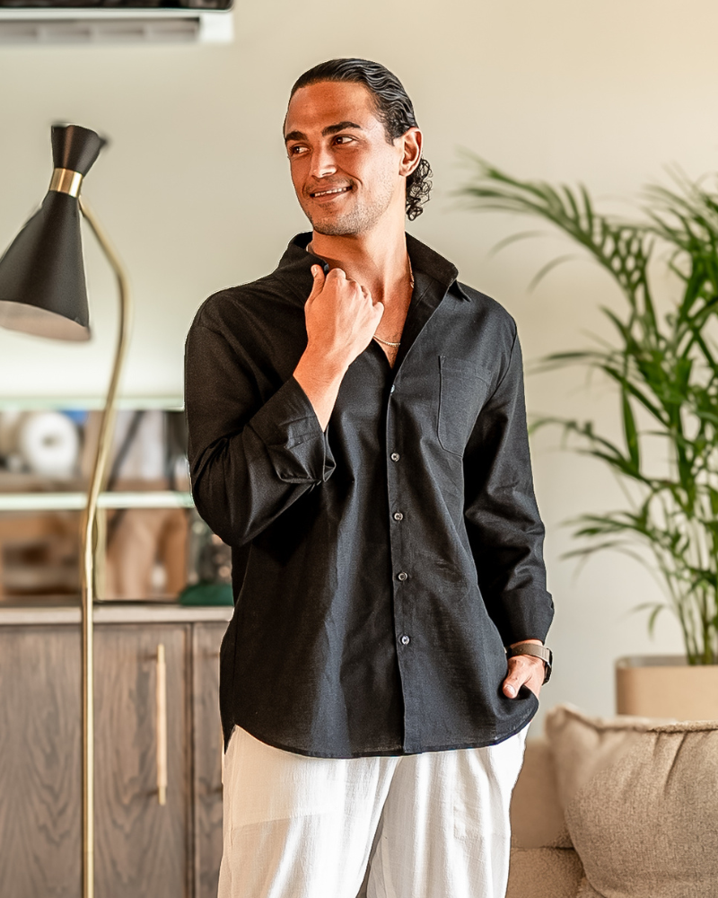 Herren-Leinenhemd mit langen Ärmeln und Tasche-Shirts for men-Alpenkind