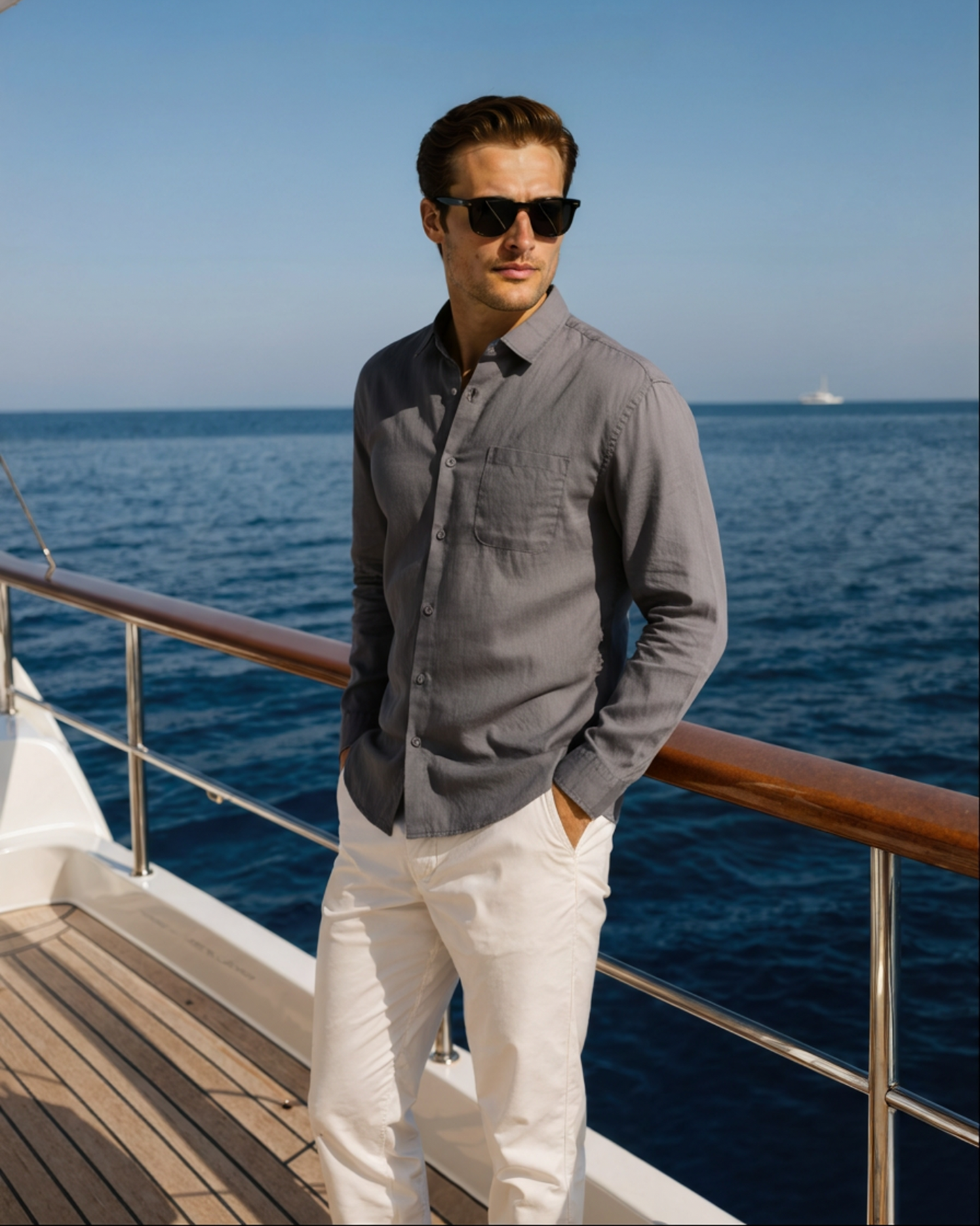 Herren-Leinenhemd mit langen Ärmeln und Tasche-Shirts for men-Alpenkind