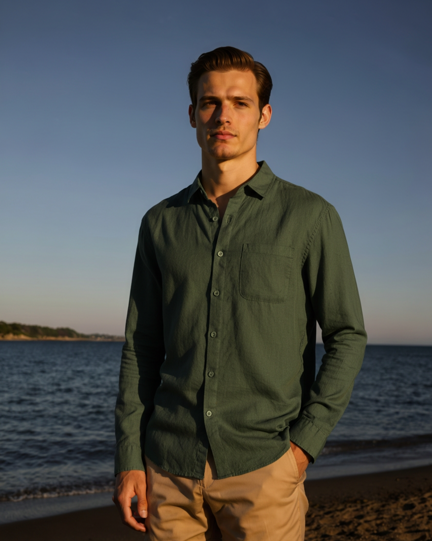 Herren-Leinenhemd mit langen Ärmeln und Tasche-Shirts for men-Alpenkind
