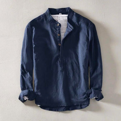 Herren-Leinenhemd mit Stehkragen-Shirts for men-Alpenkind